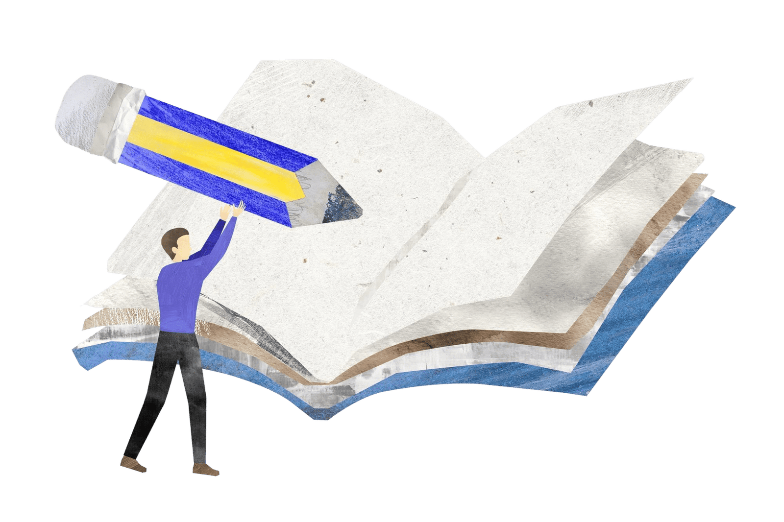 png man holding pencil education paper craft collage transparent background